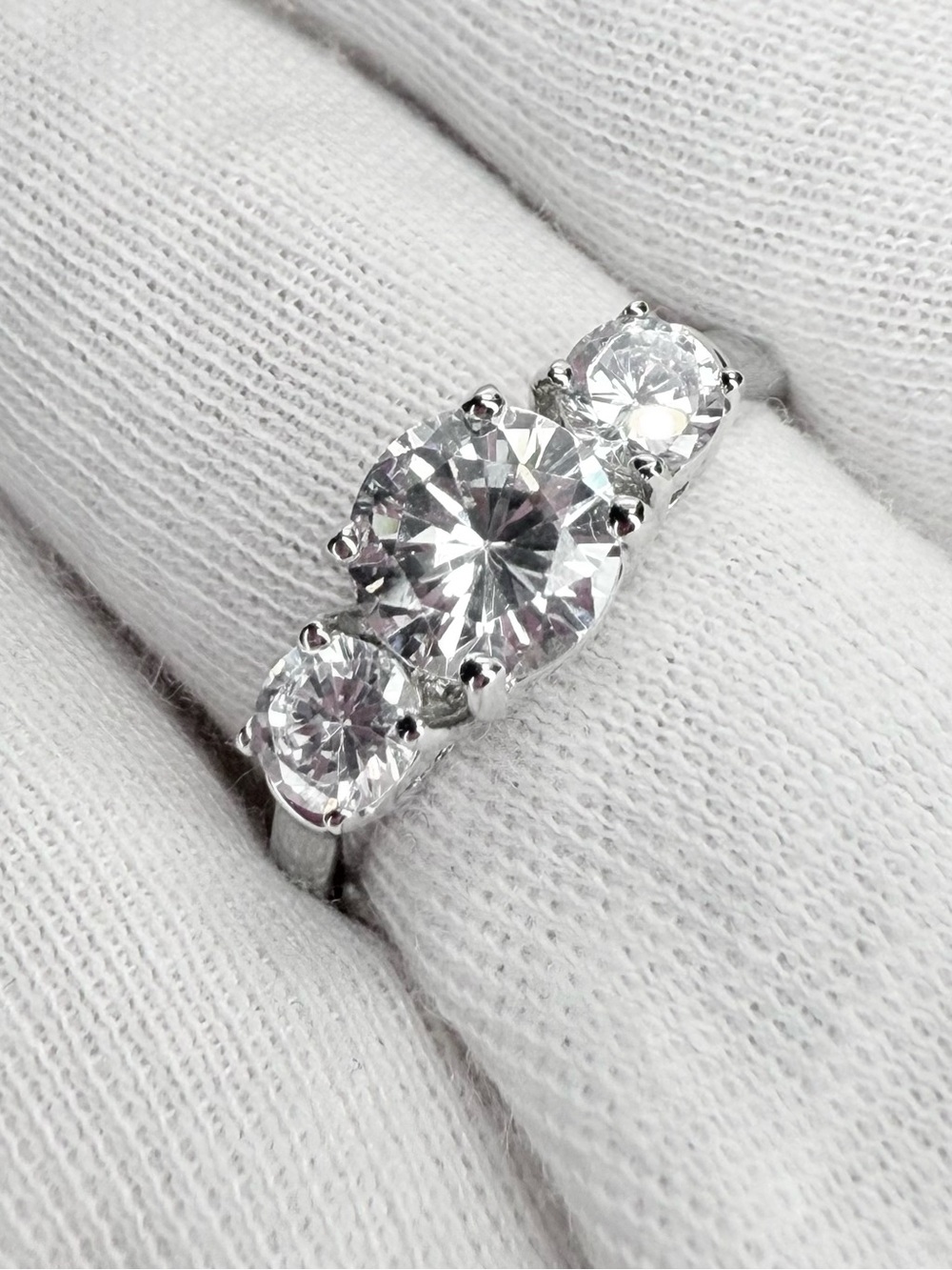 Sterling Silver Classic Three-Stone White Gold CZ Ring!